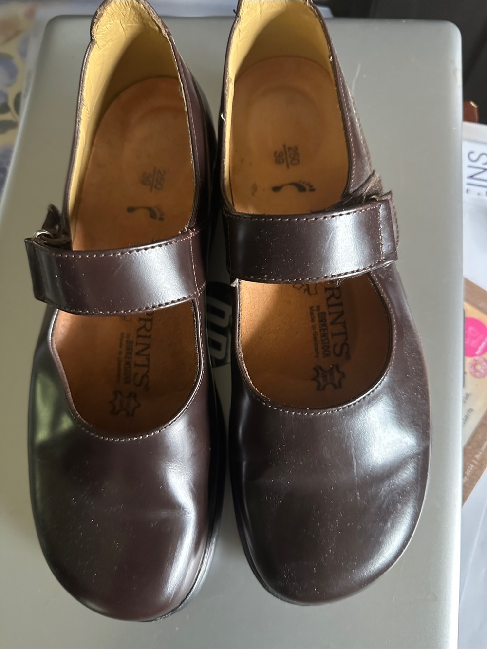 Birkenstock Women's Brown Leather Mary Jane Flats with Adjustable Velcro strap
